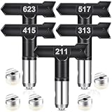 Moxweyeni 5 Pcs Reversible Airless Spray Tips Set (211 313 415 517 623), Tungsten Carbide Paint Sprayer Nozzles for...