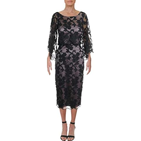 JS Collections Womens Mesh Bell Sleeve Cocktail Dress Black US 10 Cover