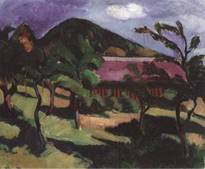Peinture à l'huile Landscape 1908 de Lajos Tihanyi, prestige d'une toile de musée