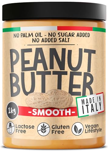 BURRO DI ARACHIDI Proteico Senza Zuccheri Smooth • 1kg Peanut Butter Qualità Italiana • Burro d’Arachidi 100% Naturale Senza Olio di Palma Degrassato • Crema Proteica di Arachidi Spalmabile