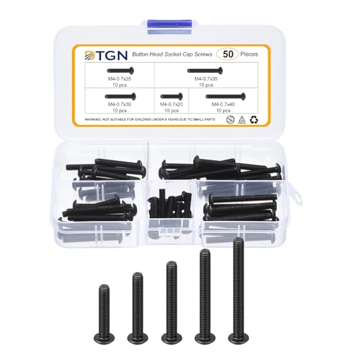 DTGN 50Pcs M4-0.7x20/25/30/35/40mm Button Head Socket Cap Screws - Carbon Steel Bolt Set Assortment Kit - Good for Road Bicycle, Mountain Bike, Auto