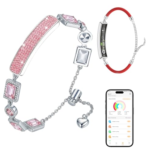 Image of 2-in-1 Crystal-Inlaid Smart Bracelet for Women, Jewelry Fitness Tracker with Heart Rate, Sleep & Cycle Tracking, IP68 Waterproof, Interchangeable Bands (Silver Rose Quartz)
