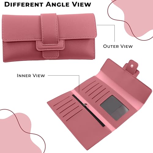 Image of Kraptick Women's Wallet -Stylish and Compact Purse Clutch Wallet for Women, Stylish Card Coin Holder, Debit Card Holder, Money Organizer and Travel Wallet for Women with 12 Slots (Dark Pink)