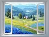 HTWLMM Fensterblick Fenster Landschaft Natur Bilder Leinwand Malerei Kunstdruck Gemälde für Schlafzimmer Wohnkultur Wohnzimmer Wanddekoration-Ohne Rahmen (30X40CM,Wildblume)