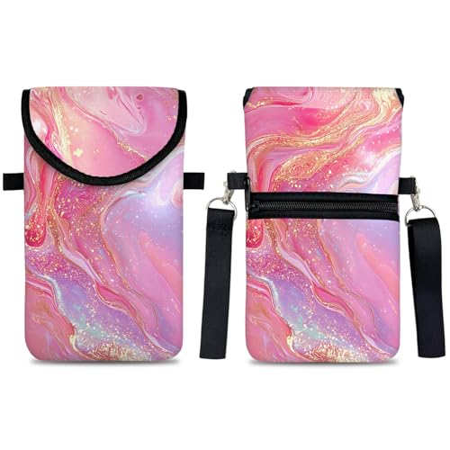Image of Neoprene Cell Phone Sleeve Pouch Case Bag with Crossbody Strap Neck Lanyard for Women 7.5 X 4.3 in Gilding