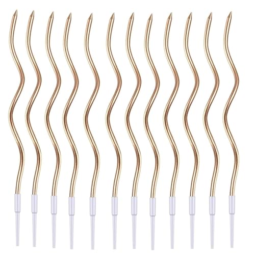 36 Pezzi Candele a Spirale per Torta di Compleanno, Candele Lunghe e Sottili con Superficie Metallica, Candele Eleganti in Champagne per Decorazione Torte, Cupcake, Matrimonio e Feste (Champagne)