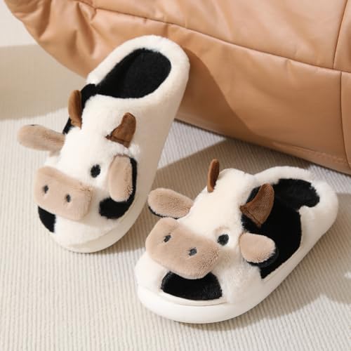 Plush Slippers Cute Cow Cozy Y2K Animal Cotton Stuff Slippers Home Furry Fluffy Soft Indoor House Shoes2