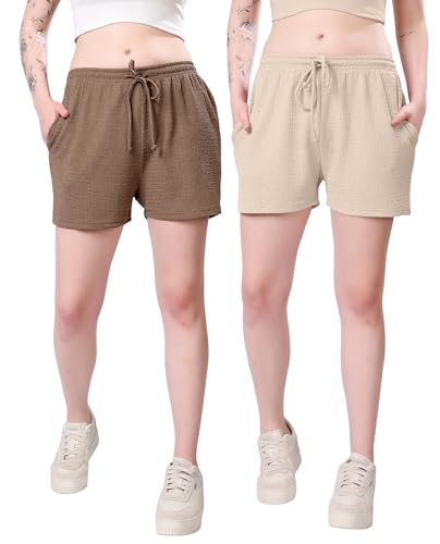 Image of London Hills Shorts for Women Textured Waffle Knit with Pockets for Gym, Sports, Running, Yoga, Cycling, Walk Casual Shorts Or Half Lower, Hot Pant, Half Trouser, Pack of 1, Pack of 2, Pack of 3