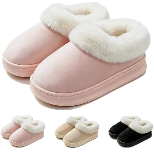 AIMAOMI Women's Fuzzy Slip-On House Slippers Closed-Back Warm Shoes Khaki, 9 - image 6