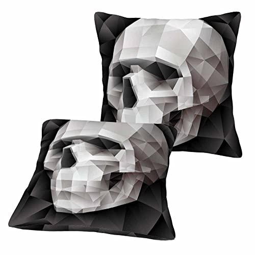 Tks Mitlan Abstract Rhombus Skull Throw Pillow Covers Set Of 2 18 X 18 Inch Grey Geometric Pattern On Black Square Pillowcases Home Decor For Sofa Bedroom Car Cushion Cases #TOP2