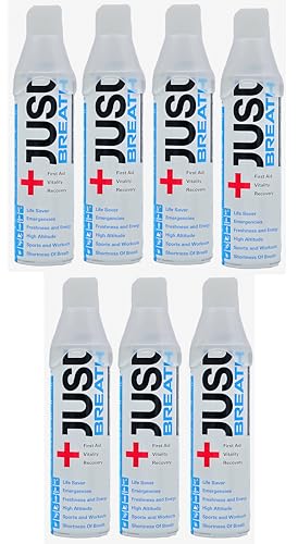 Image of Just Breath Liquid Oxygen Drops /Portable Oxygen Can /Respiratory Support for Health, Recovery, Sports, Outdoor Performance & Altitude /Fresh Pure Natural Canned Oxygen (Pack Of 7)