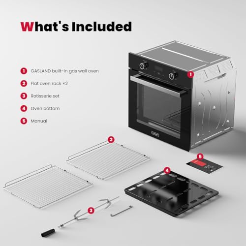 Image of GASLAND 24 Inch Gas Wall Oven, 2.12 Cu. Ft., Convection, Digital Timer | Natural Gas Operation,Bake, Broil, ETL Certified for Safety, Digital Timer, 120V Plug, Easy-Clean Interior, Black