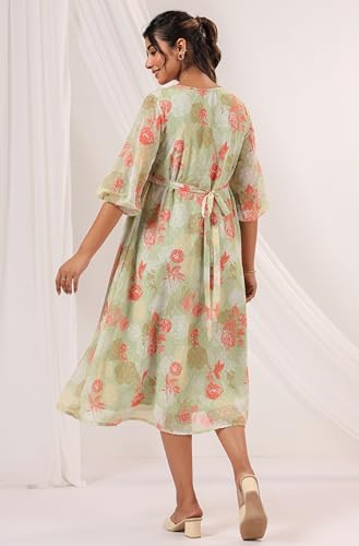 Image of Janasya Women's Georgette Floral Printed Flared Dress
