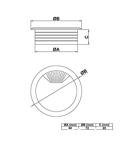 Confezione da 20 passacavi rotondi per incastrare in tavolo e scrivania colore grigio diametro 60 mm