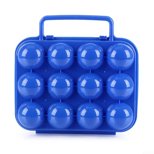 Soporte de plástico para huevos con diseño apilable de 12 cavidades y portátil para organizar el espacio del refrigerador, incluye cubierta a prueba de golpes para huevos (azul)