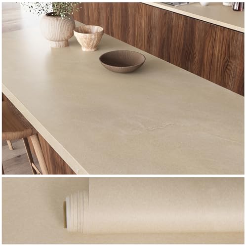 VEELIKE Papel Pintado Marmol Beige Mate Papel Pintado Autoadhesivo Efecto Mármol Beige Vinilo para Encimera de Cocina Vinilo Mesa Lavable Revestimiento Pared PVC Baño Dormitorio 40 cm × 300 cm