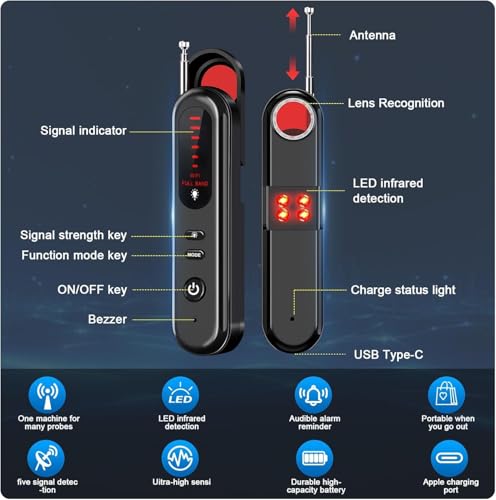 Image of Hidden Camera Detector, Anti-Spy Detector, Hidden Device GPS Detector, Camera Detector, Bug Detector, Privacy Protector, Signal Scanner for Hotels Office Home Travel Sensitivity (T01)