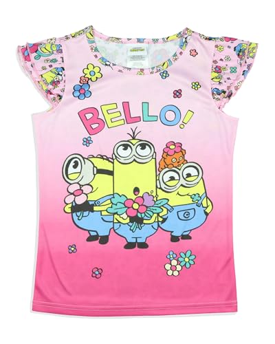 Despicable Me Girls' Flower Bello! Minions Sleep Pajama Sleep Set Shorts3