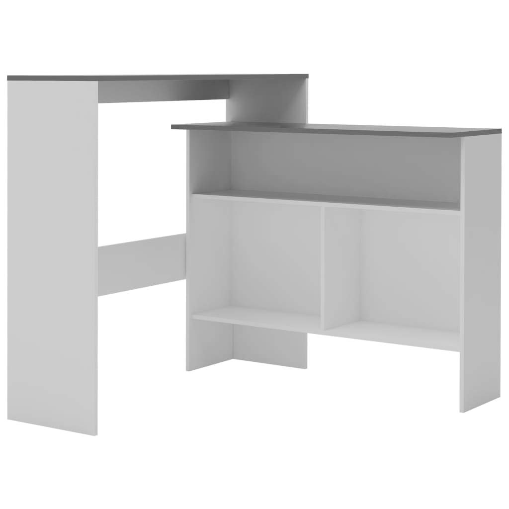 Table de bar avec 2 plateaux bois blanc et gris 130x40x120 cm moderne