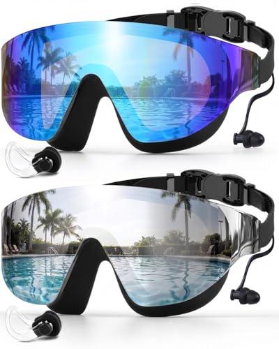 Zoomsnail Swim Goggles 2 Pack, Rimless Wide View Swimming Goggles for Adult,...