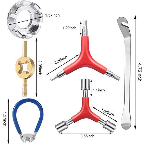 CHIVENIDO 7Pcs Spoke Tool Kit - 8 Cut Open Bicycle Spoke Wrench Tire Lever Bike Spoke Wrench with Rubber Handle Y-Type Hex Wrench Socket Wrench Tire Valve Stem Core Tool Bike Repairing Pocket Tools