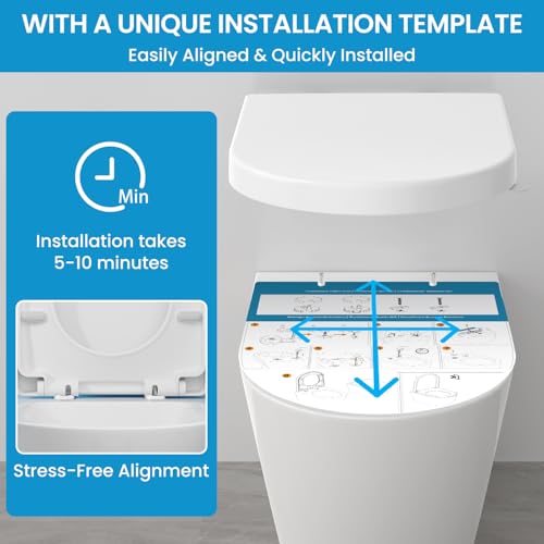 YEAUPE PRO Toilettendeckel mit Absenkautomatik D Form, WC-Sitz einfache Montage, Klodeckel Abnehmbarer, bis 175 kg belastbar, 44,6 * 36,1 * 5 CM Weiß, inkl. Installationsschablone