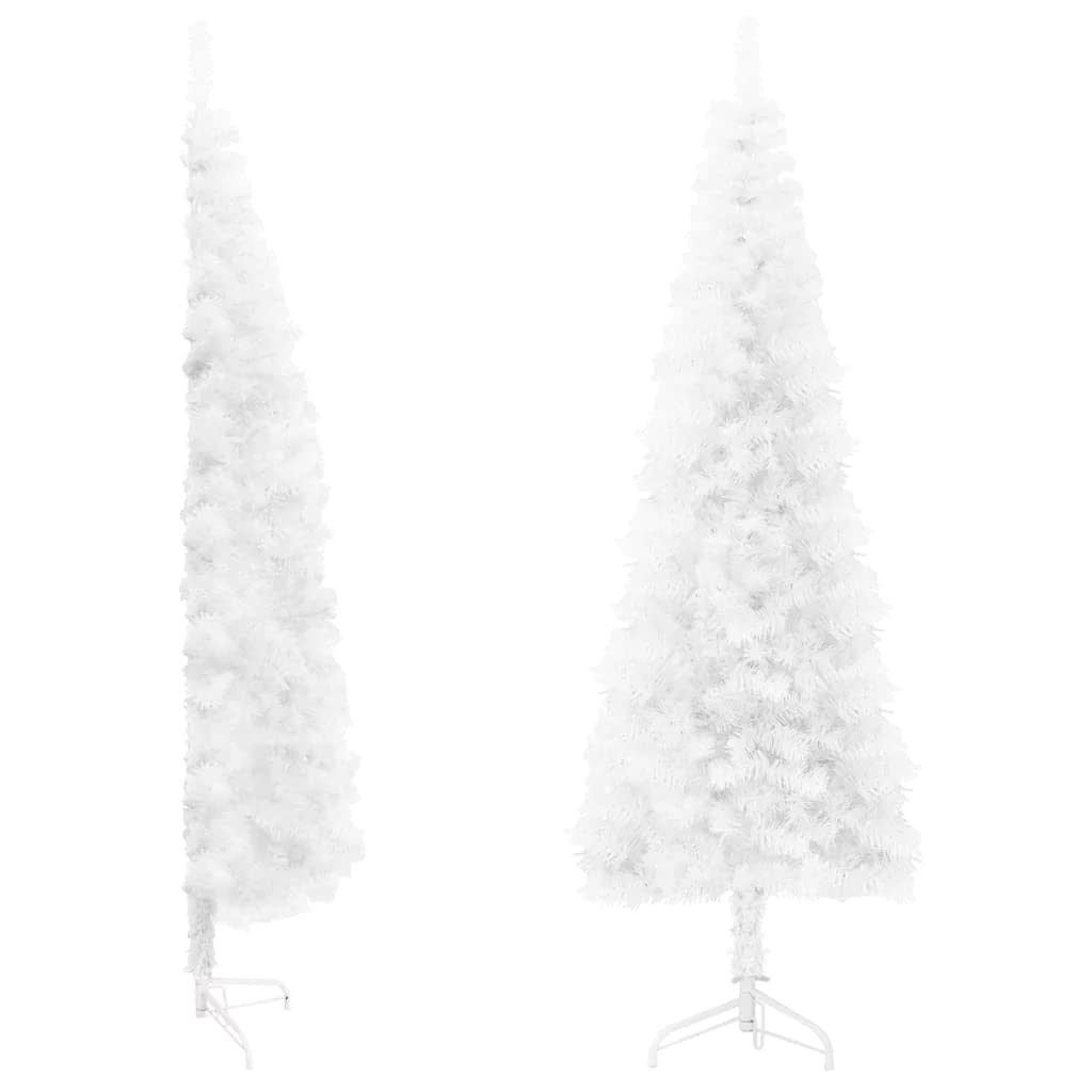 vidaXL Slim Artificial Half Christmas Tree with Stand Holiday Ornament Christmas Decoration Slim Xmas Tree Holiday Decoration White 150 cm