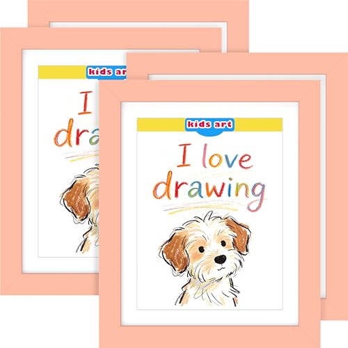 FrameWorks 4-Pack, 10x12.5 Pink Wooden Kids Art Frame with Magnetic Door – Display for 3D Artwork, Photos, Crafts – Gallery Style Edges Wall Decor for Home, Playroom, Easy Access Frame for Creativity