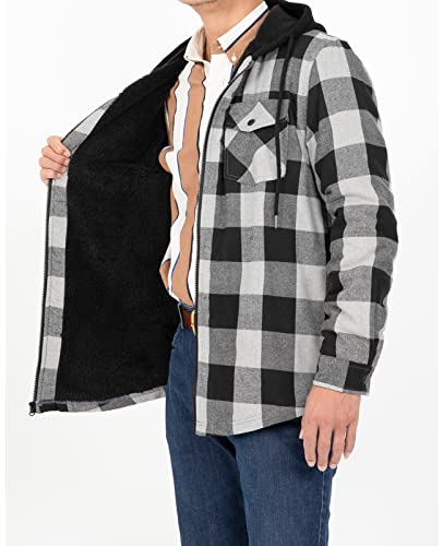 Image of ZENTHACE Men's Sherpa Lined Full Zip Hooded Plaid Shirt Jacket