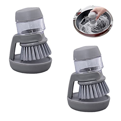 Cepillo Para Fregar Platos Con Dispensador De Jabón, Mango Ergonómico, Color Gris Y Blanco, Ideal Para Una Limpieza Eficiente