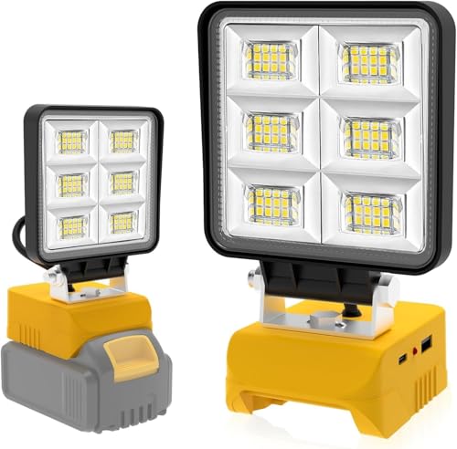 T-SUN Projecteur LED Chantier pour Dewalt 18V Batterie 48W 5200LM Lampes de Travail Portables Projecteur LED Rechargeable Pour l'atelier, Camping, Réparations Automobiles, Chantier (Sans Batterie)