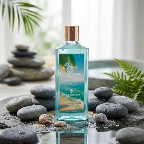 Image of Bath & Blossoms Ocean Breeze Shower Gel | Fresh Aquatic Scent | Rich Foaming Lather | Aloe Vera & Vitamin E | Gentle Hydrating formula suitable for all skin types | Vegan & 100% Paraben Free | Premium Body Care
