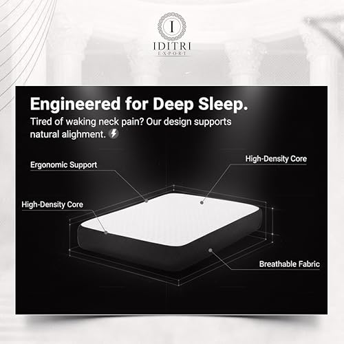 Image of Ergonomic Orthopedic Pillow, Shredded Memory Foam for Neck Relief, 60x38x10 cm High Density, White /Black Geometric Jacquard Case, Aligned Spine Bedding for Side and Back Sleeper