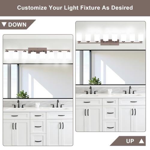 Image of IZORRO Bathroom Light Fixtures, Modern Vanity Lights, Bathroom Lighting Fixtures Over Mirror with Milky White Shade, Wall Sconce for Living Room Cabinet Bedroom (Oil Rubbed Bronze, 8-Light)