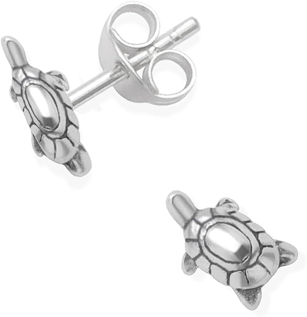 Heather Needham Sterling Silver Turtle Earrings - Tortoise Earrings - SIZE: 7mm. Gift Boxed Silver Turtle Stud Earrings 5094
