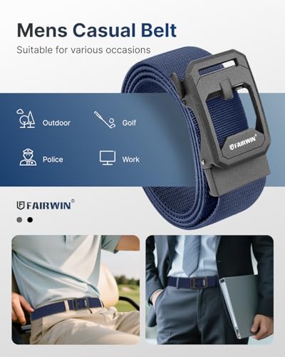 Image of FAIRWIN Men's Ratchet Belt, Nylon Web Golf & Work Belts with Quick-Release Automatic Buckle, Adjustable Casual Belt for Jeans