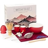 Lucky Red Matcha Tea Set – Japanese Matcha Kit with Bamboo Whisk, Sieve, Scoop, Cups & Ceramic Bowl – Red Matcha Ceremonial Set – Authentic Gift Set & Accessories for Smooth, Frothy Tea. 2 cups