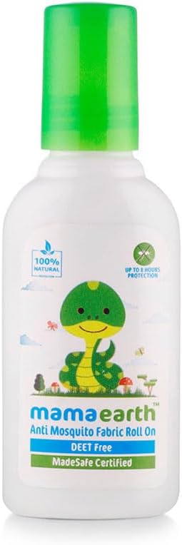 Mamaearth Anti Mosquito Fabric Roll On for Babies | With Citronella & Lemongrass | 100% Natural | DEET-Free | 8-Hour Protection from Dengue, Malaria & Chikungunya | No Stains | Toxin-Free | 8ml