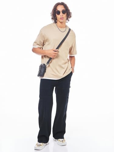 Image of Bewakoof Men Mid Rise 100% Cotton Solid Straight Fit Jeans|Straight Fit Jeans - Regular Fit | Classic Denim Pants | Everyday Casual