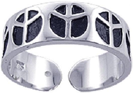 Sterling Silver 925 Rhodium Plated Adjustable Peace Sign Love Ring Sizes 5-9