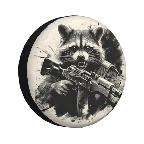Funny Raccoon Spare Tire Cover Raccoon Holding A Gun Wheel Protector for Truck SUV Trailer Camping RV Universal Tire Covers 17 Inch