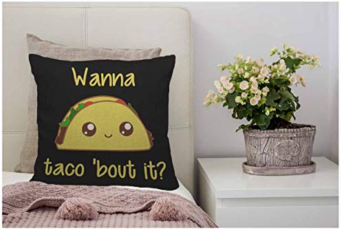 Wondertify Throw Pillow Case Cover Taco With Letter Wanna Taco About It Yellow Black - Soft Linen Pillow Case For Decorative Bedroom/Livingroom/Sofa/Farm House -Cushion Covers Couch Pillow 18X18 Inch #TOP3