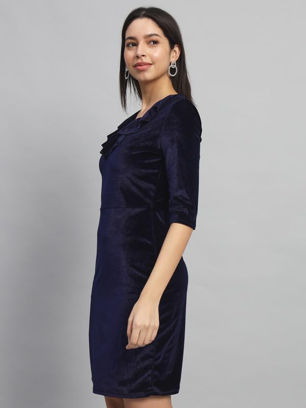 Image of Vaararo V-Neck Party Dress for Women Bodycon | Shiny Velvet Half Sleeves Above Knee Length Outfit