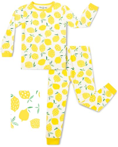 babee Reshinee Bamboo Viscose Toddler Girls Kids Pajama Sets 3-4T Snug fit Long-Sleeve Softness Sleepwear Pjs 2pcs Jammies Lemon Tree-Long