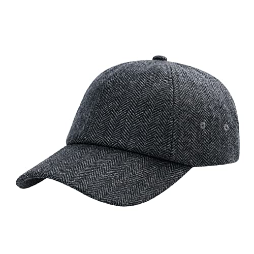 BOTVELA Wool Baseball Cap for Men Adjustable Unstructured Tweed Hat (Herringbone Grey)