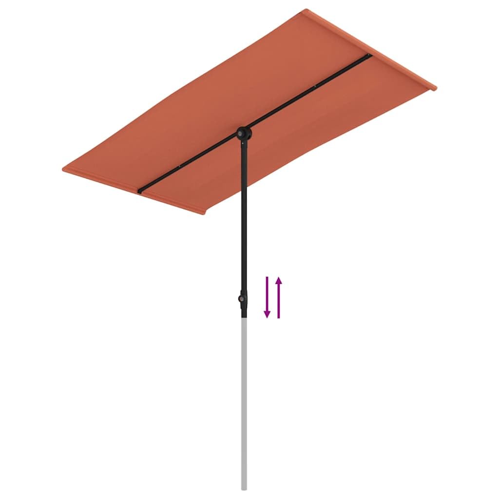 Ombrellone 180 x 110 cm, regolabile in altezza, inclinabile, terracotta | Ombreggiante flessibile per giardino e terrazza con copertura inclinabile, robusto palo in alluminio e regolazione continua.