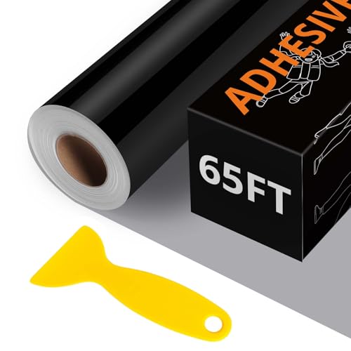 Image of HTVRONT Black Permanent Vinyl - 12 inch x65FT Glossy Permanent Adhesive Black Vinyl Roll Compatible with Cricut Cutting Machine, Silhouette Cameo & Other Cutters - Party & Home Decoration, Sticker