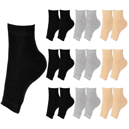 Cuffbow 9 Pairs Toeless Socks for Women Cotton Pedicure Flip Flop Open Toe Socks Women, Black Gray Pale Yellow, One Size