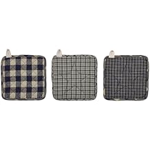 VHC Brands Cotton Pot Holder Set of 2, Heat Resistant, Kitchen Potholders, My Country Collection, Square 8x8, Navy