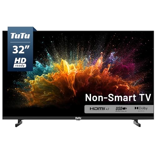 TuTu 32 Inch HD TV, 2K LED Small Flat Screen Non-Smart Television, Works with Apple TV, Fire Stick, Roku, Google, TiVo, Xumo, and Streaming Devices